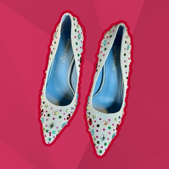 NWT Azalea Wang ‘Camellia’ Pointed Toe Stiletto Pump in “Blue Denim” Jeweled 6 - Picture 14 of 16